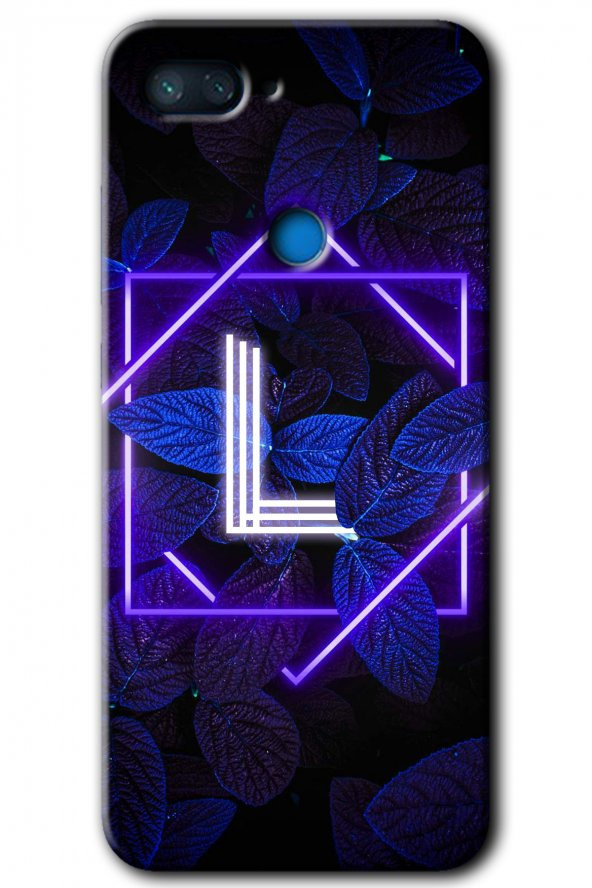 Xiaomi Mi 8 Lite Kılıf HD Desen Baskılı Arka Kapak - Dark Neon Yaprak L Harfi