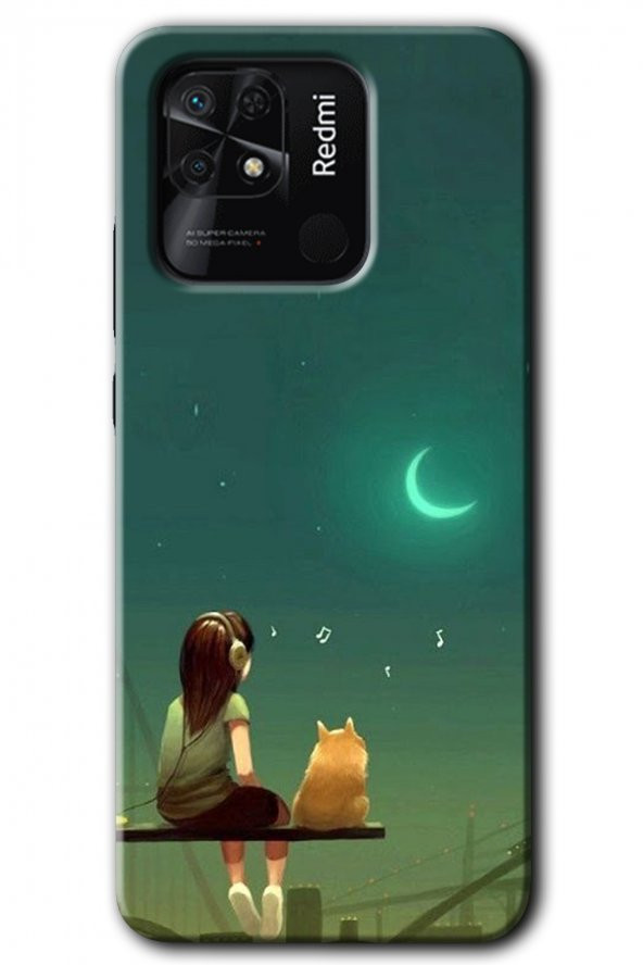 Redmi 10C Kılıf HD Desen Baskılı Arka Kapak - Kedili Kız