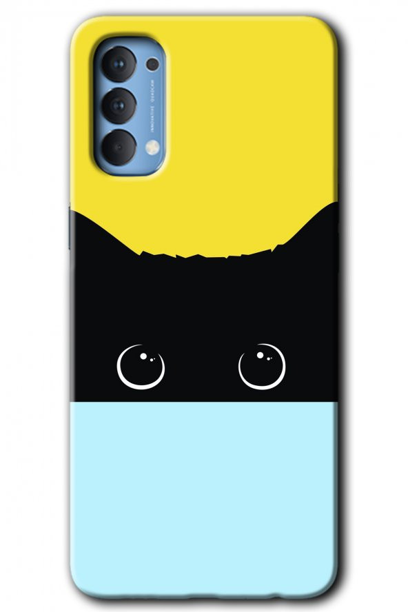 Oppo Reno 4 Kılıf HD Desen Baskılı Arka Kapak - Kara-Kedi - 1