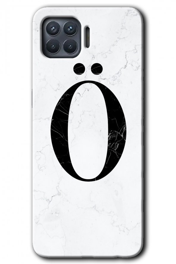 Oppo Reno 4 Lite Kılıf HD Desen Baskılı Arka Kapak - Beyaz Mermer Desenli Ö Harfi