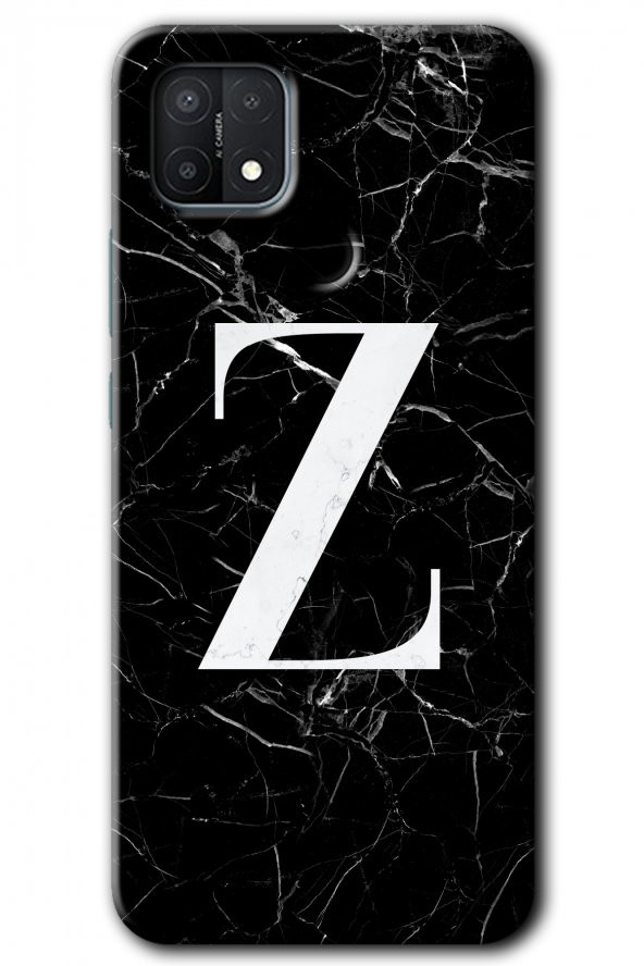 Oppo A15s Kılıf HD Desen Baskılı Arka Kapak - Siyah Mermer Desenli Z Harfi