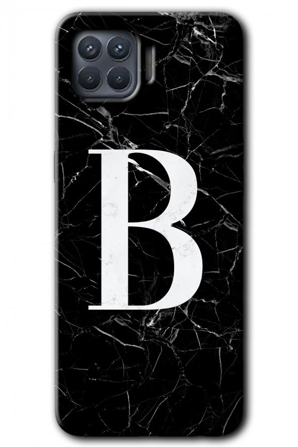 Oppo Reno 4 Lite Kılıf HD Desen Baskılı Arka Kapak - Siyah Mermer Desenli B Harfi - 1