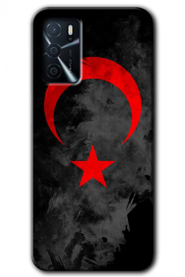 Oppo A16 Kılıf HD Desen Baskılı Arka Kapak - Black Ayyıldız