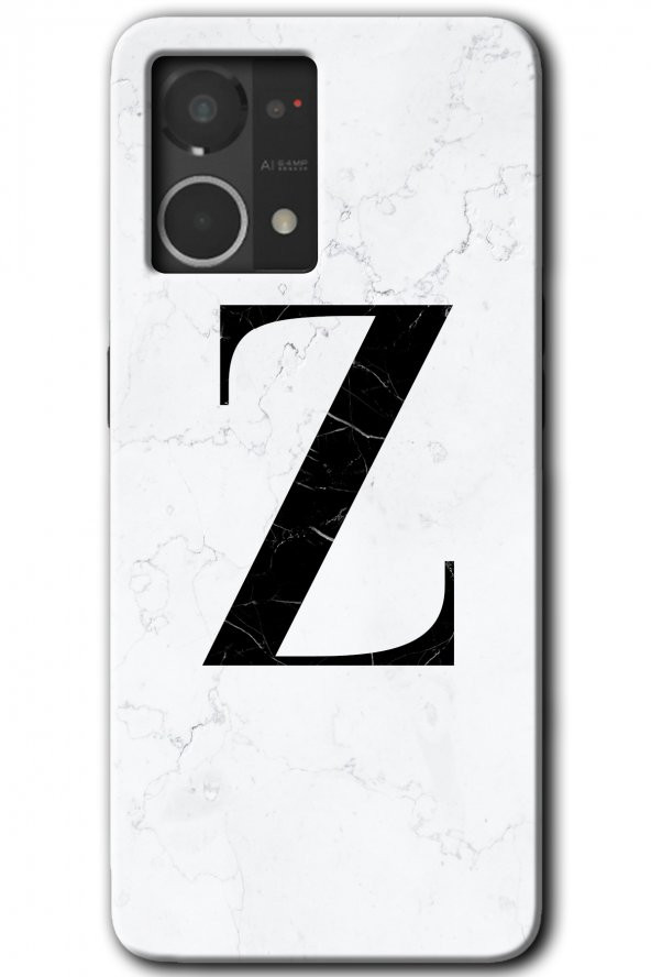 Oppo Reno 7 4G Kılıf HD Desen Baskılı Arka Kapak - Beyaz Mermer Desenli Z Harfi