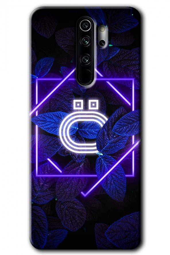 Redmi Note 8 Pro Kılıf HD Desen Baskılı Arka Kapak - Dark Neon Yaprak Ö Harfi