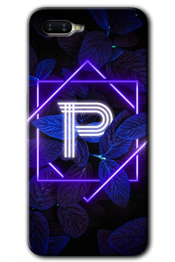 Oppo Rx 17 Neo Kılıf HD Desen Baskılı Arka Kapak - Dark Neon Yaprak P Harfi - 1