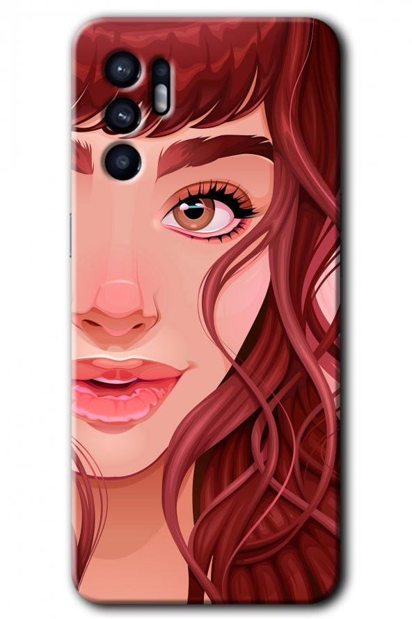 Oppo Reno 6 Kılıf HD Desen Baskılı Arka Kapak - Kızıl Kız - 1