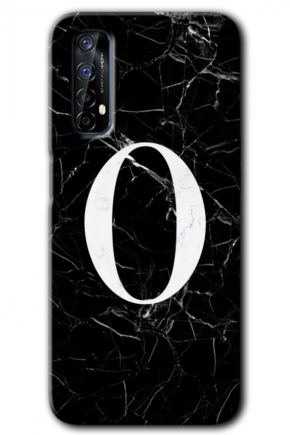 Realme 7 Kılıf HD Desen Baskılı Arka Kapak - Siyah Mermer Desenli O Harfi