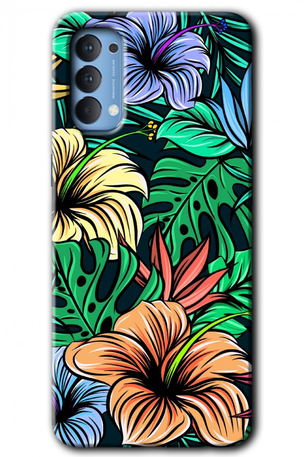 Oppo Reno 4 Kılıf HD Desen Baskılı Arka Kapak - Hibiscus Flowers - 1