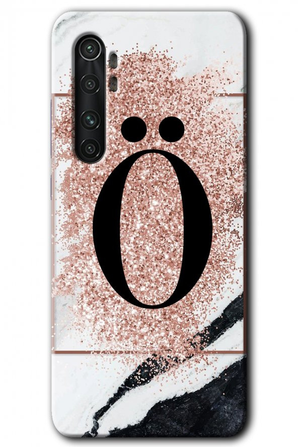 Xiaomi Mi Note 10 Lite Kılıf HD Desen Baskılı Arka Kapak - Pembe Mermer Desenli Ö Harfi