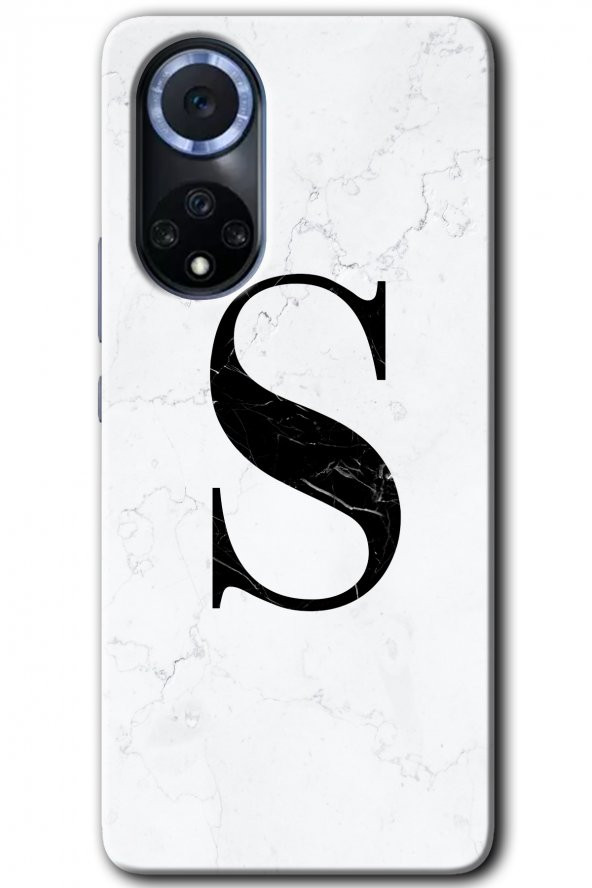 Huawei Nova 9 Kılıf HD Desen Baskılı Arka Kapak - Beyaz Mermer Desenli S Harfi