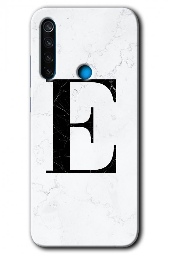 Redmi Note 8 Kılıf HD Desen Baskılı Arka Kapak - Beyaz Mermer Desenli F Harfi