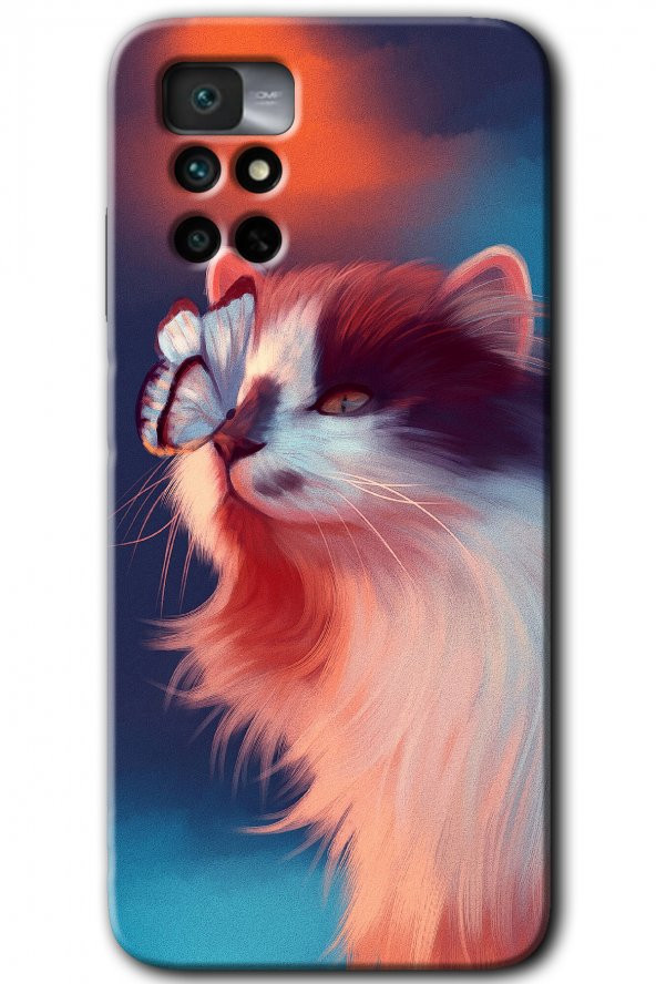 Redmi Note 11 4G Kılıf HD Desen Baskılı Arka Kapak - Cat Butterfly