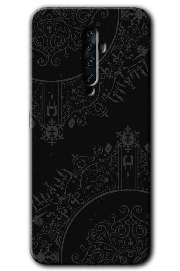 Oppo Reno 2z Kılıf HD Desen Baskılı Arka Kapak - Siyah Mandala - 1