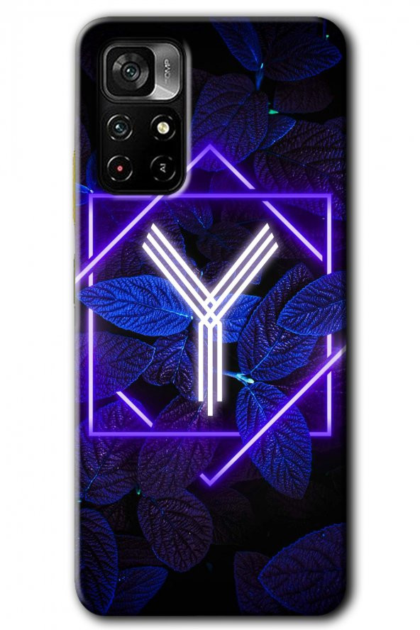 Poco M4 Pro 5G Kılıf HD Desen Baskılı Arka Kapak - Dark Neon Yaprak Y Harfi