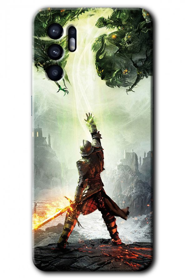 Oppo Reno 6 Kılıf HD Desen Baskılı Arka Kapak - Dragon Hunter - 1