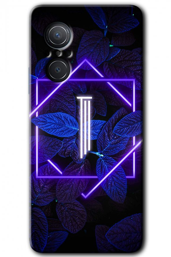Huawei Nova 9 SE Kılıf HD Desen Baskılı Arka Kapak - Dark Neon Yaprak I Harfi