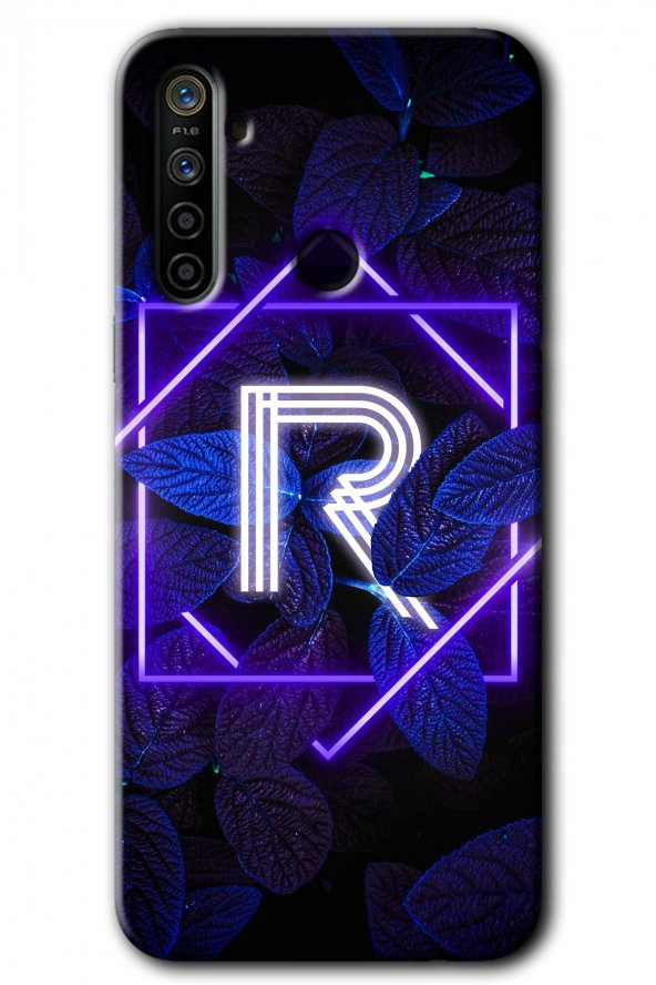 Realme 5i Kılıf HD Desen Baskılı Arka Kapak - Dark Neon Yaprak R Harfi - 1