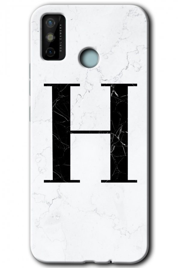 Tecno Spark 6 Go Kılıf HD Desen Baskılı Arka Kapak - Beyaz Mermer Desenli H Harfi