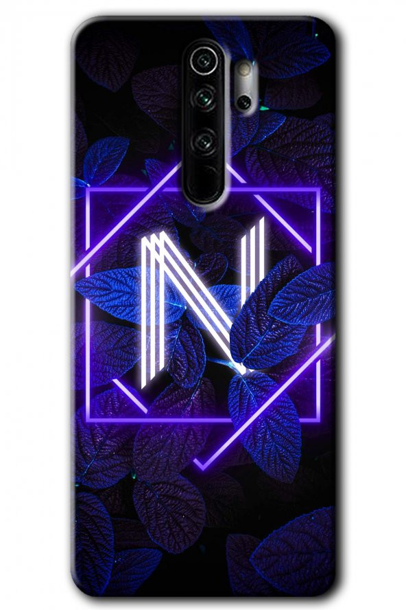 Redmi Note 8 Pro Kılıf HD Desen Baskılı Arka Kapak - Dark Neon Yaprak N Harfi