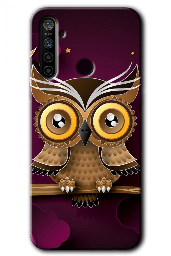 Realme 5i Kılıf HD Desen Baskılı Arka Kapak - Owl Bird Branch - 1