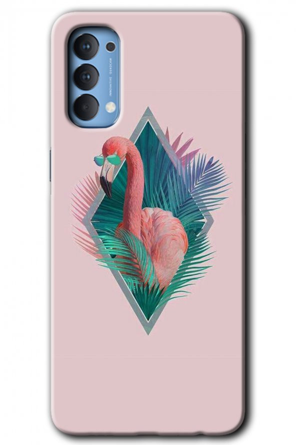 Oppo Reno 4 Kılıf HD Desen Baskılı Arka Kapak - Flamingo - 1
