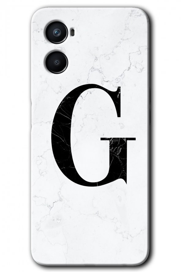 Oppo Reno 3 Kılıf HD Desen Baskılı Arka Kapak - Beyaz Mermer Desenli G Harfi - 1
