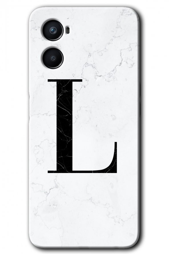 Oppo Reno 3 Kılıf HD Desen Baskılı Arka Kapak - Beyaz Mermer Desenli L Harfi - 1