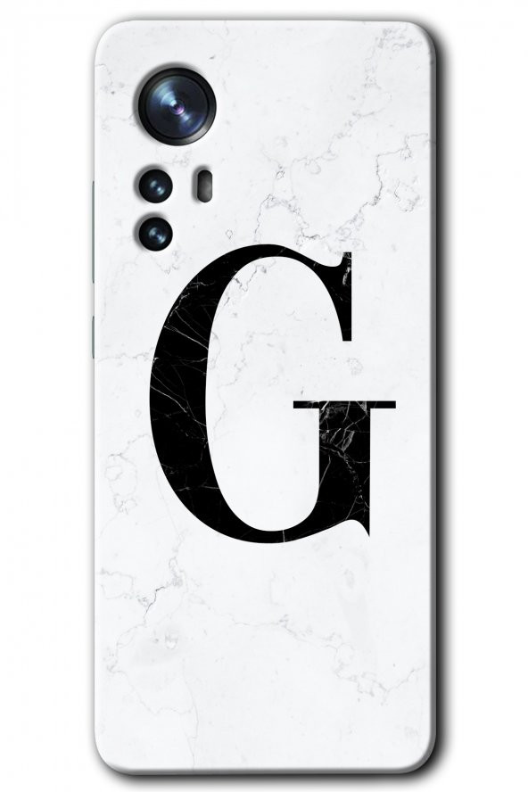 Xiaomi Mi 12 Pro Kılıf HD Desen Baskılı Arka Kapak - Beyaz Mermer Desenli G Harfi - 1