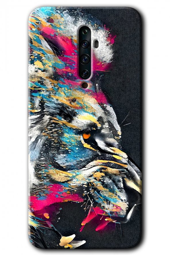Oppo Reno 2z Kılıf HD Desen Baskılı Arka Kapak - Colorfull Aslan - 1