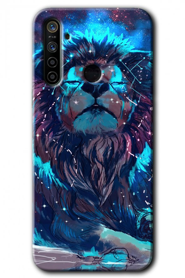 Realme 5i Kılıf HD Desen Baskılı Arka Kapak - Neon Aslan - 1