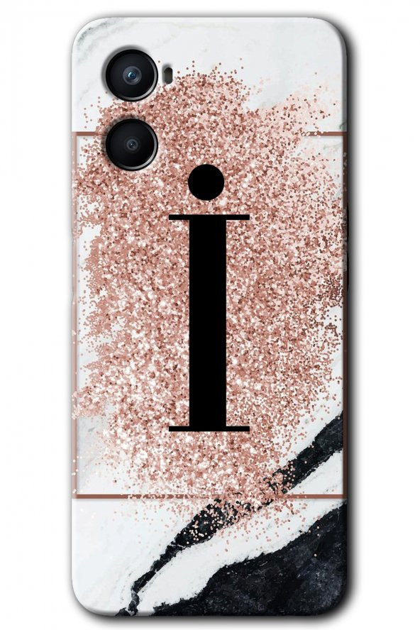Oppo Reno 3 Kılıf HD Desen Baskılı Arka Kapak - Pembe Mermer Desenli İ Harfi - 1