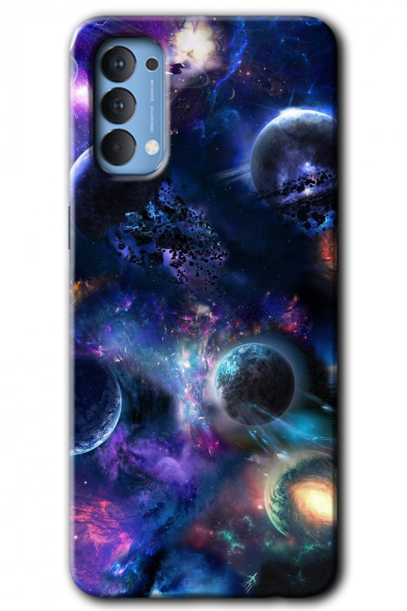 Oppo Reno 4 Kılıf HD Desen Baskılı Arka Kapak - Gezegen Karışımı - 1