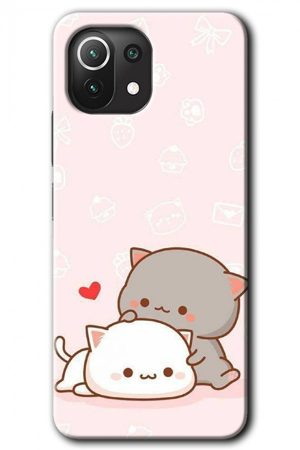 Xiaomi Mi 11 Lite Kılıf HD Desen Baskılı Arka Kapak - Kedi Aşkı - 1