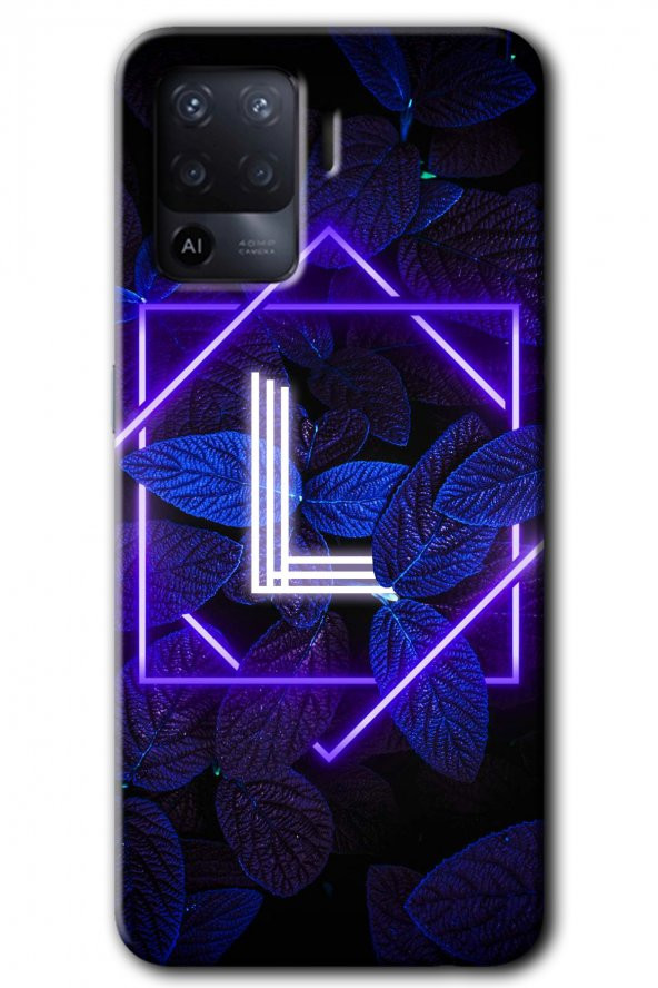 Oppo Reno 5 Lite Kılıf HD Desen Baskılı Arka Kapak - Dark Neon Yaprak L Harfi - 1