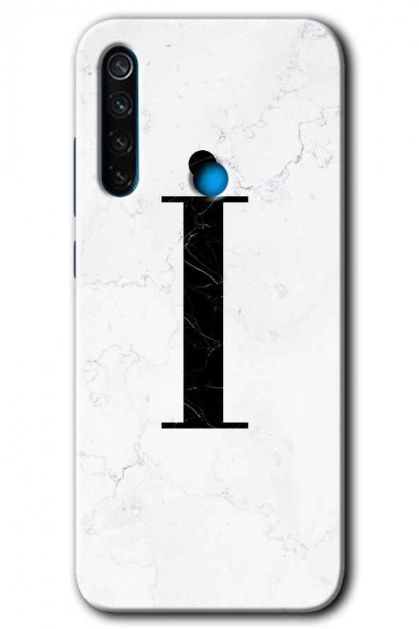 Redmi Note 8T Kılıf HD Desen Baskılı Arka Kapak - Beyaz Mermer Desenli I Harfi