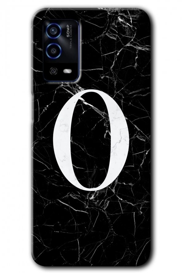 Oppo A55 Kılıf HD Desen Baskılı Arka Kapak - Siyah Mermer Desenli O Harfi