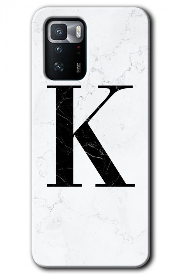 Poco x3 GT Kılıf HD Desen Baskılı Arka Kapak - Beyaz Mermer Desenli K Harfi
