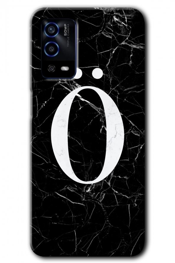 Oppo A55 Kılıf HD Desen Baskılı Arka Kapak - Siyah Mermer Desenli Ö Harfi