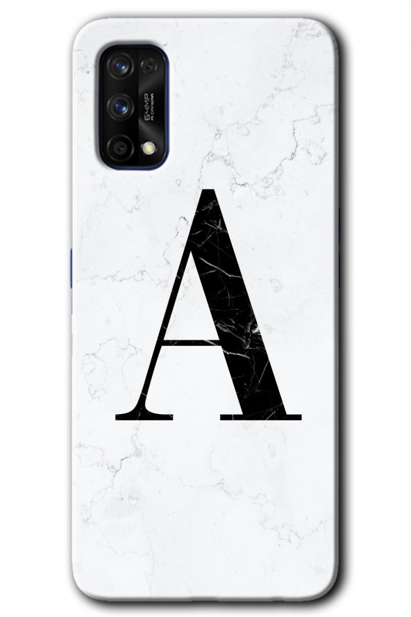 Realme 7 Pro Kılıf HD Desen Baskılı Arka Kapak - Beyaz Mermer Desenli A Harfi