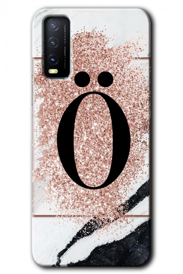 Vivo Y11s Kılıf HD Desen Baskılı Arka Kapak - Pembe Mermer Desenli Ö Harfi