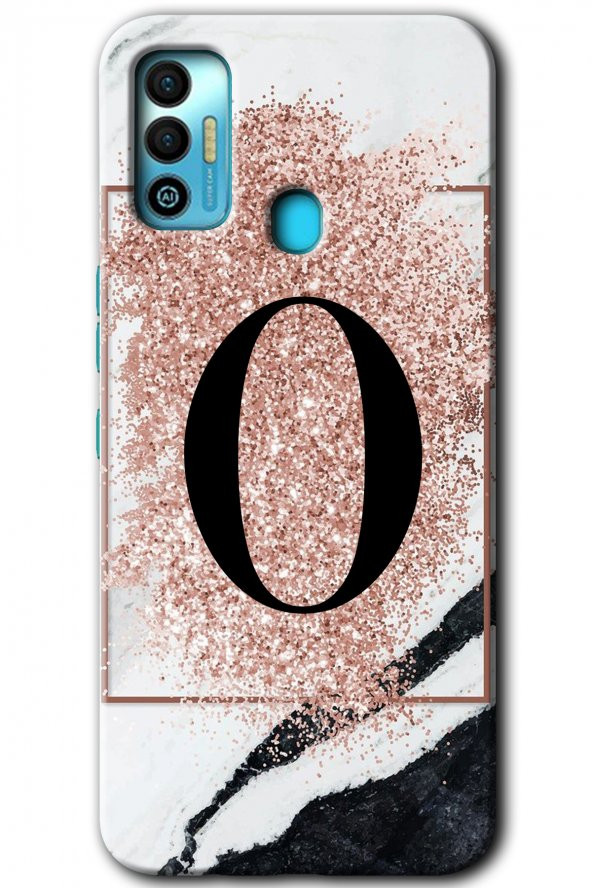 Tecno Spark 7T Kılıf HD Desen Baskılı Arka Kapak - Pembe Mermer Desenli O Harfi