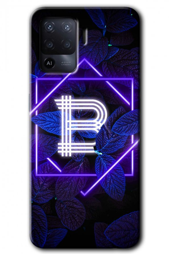 Oppo Reno 5 Lite Kılıf HD Desen Baskılı Arka Kapak - Dark Neon Yaprak B Harfi - 1