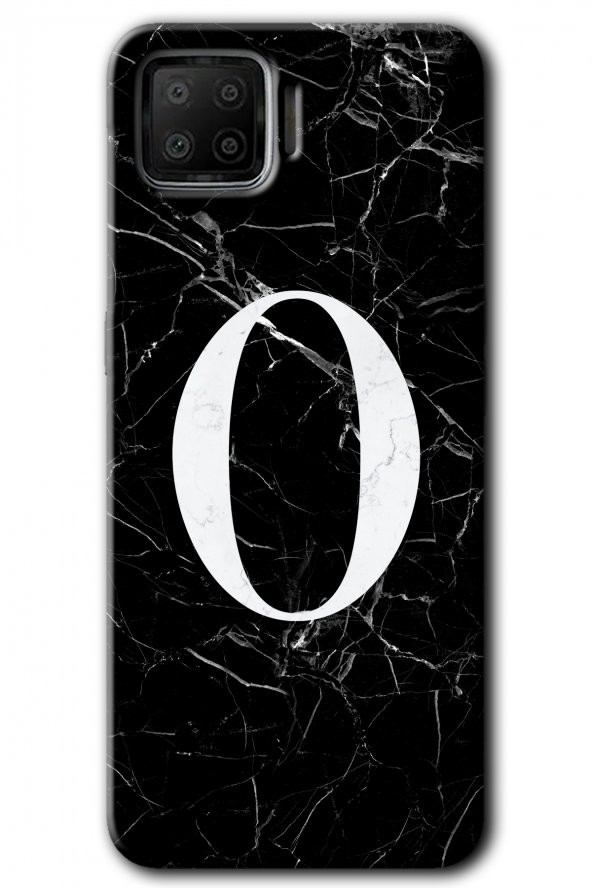 Oppo A73 Kılıf HD Desen Baskılı Arka Kapak - Siyah Mermer Desenli O Harfi