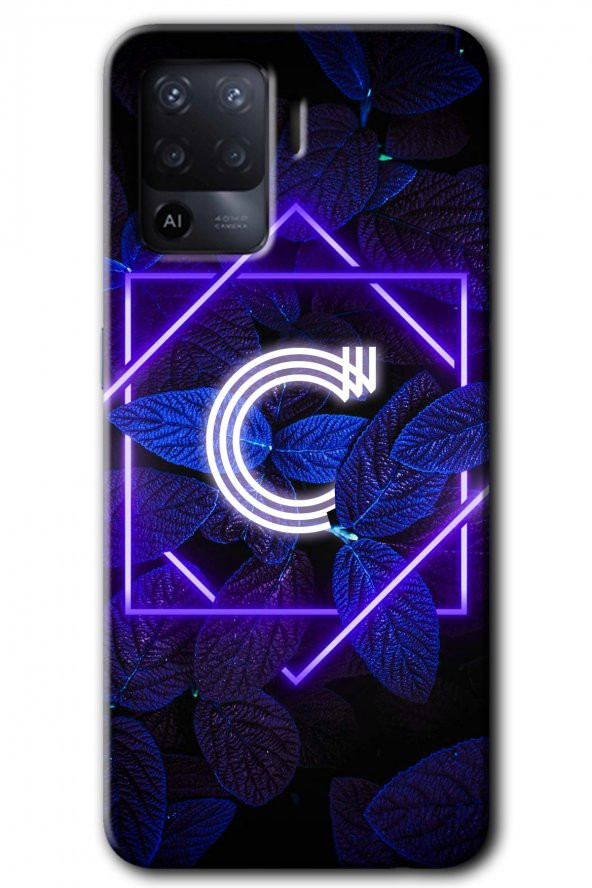 Oppo Reno 5 Lite Kılıf HD Desen Baskılı Arka Kapak - Dark Neon Yaprak C Harfi - 1