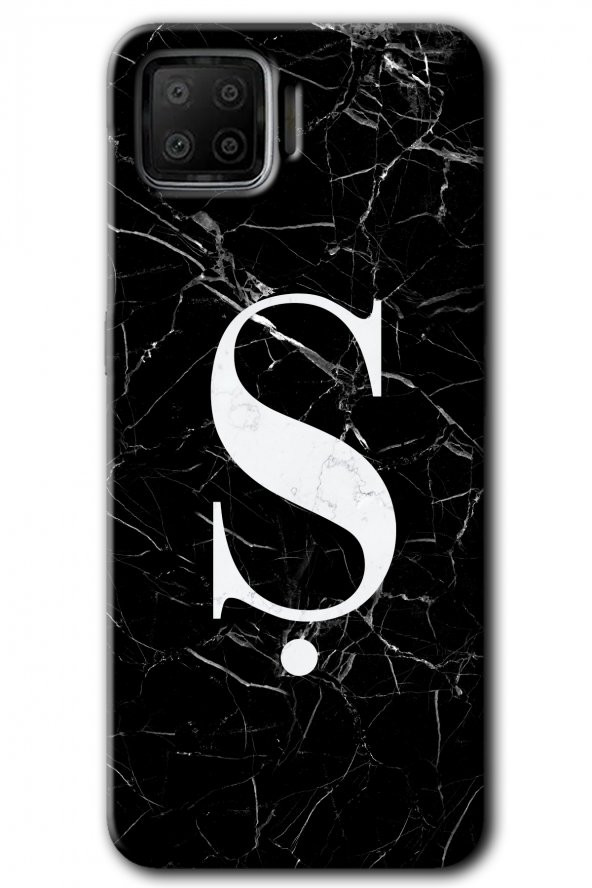 Oppo A73 Kılıf HD Desen Baskılı Arka Kapak - Siyah Mermer Desenli Ş Harfi