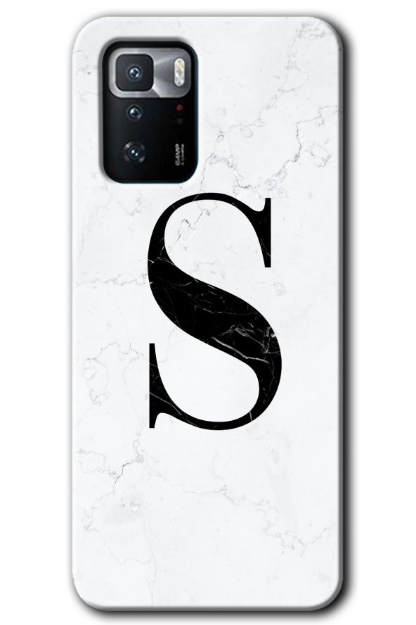 Poco x3 GT Kılıf HD Desen Baskılı Arka Kapak - Beyaz Mermer Desenli S Harfi