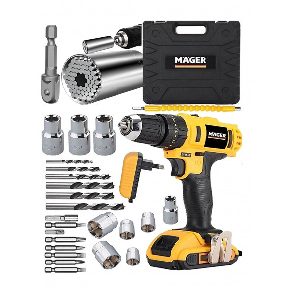 Mager Şarjlı Vidalama Çantalı Matkap 24 Parça Set Ve Gator grip 2 li soket