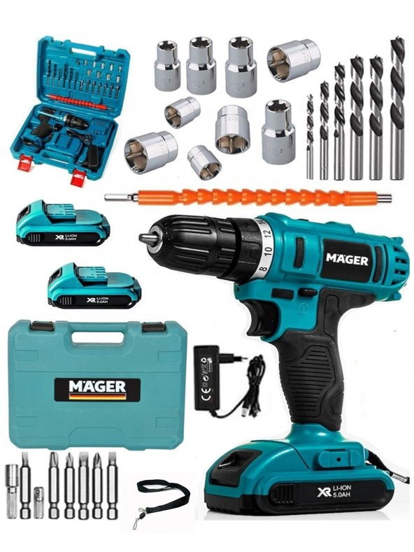 MAGER Alman Cooper 58 V 5 Ah Darbeli Sjs Çift Metal Şanzuman Şarjlı Çift Akülü Vidalama Matkap
