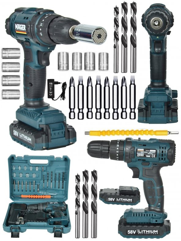 MAGER Germany Thechonology 58 Watt Şarzlı Vidalama Matkap Gator Grip Soket Dark Blue
